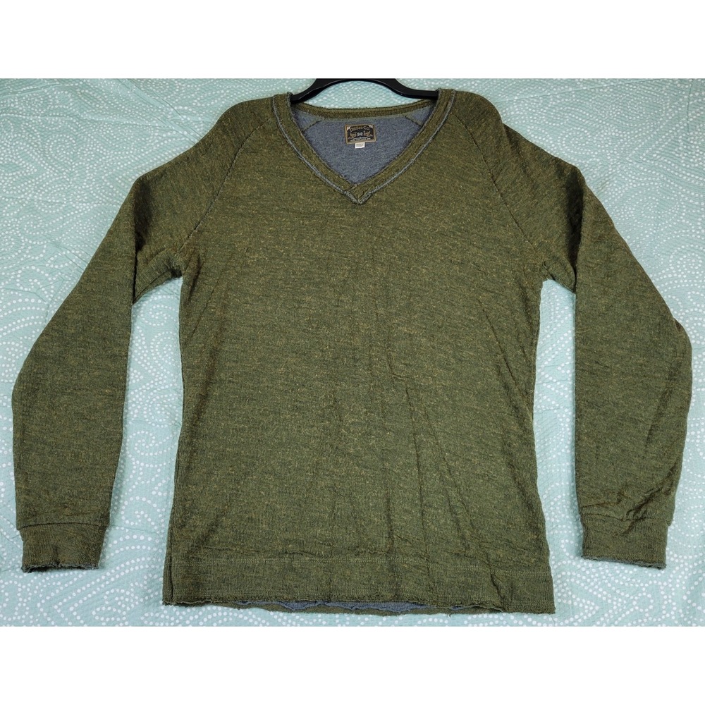 Diesel V Neck Long Sleeve Wool Blend Sweater Mens L Olive Green Distressed